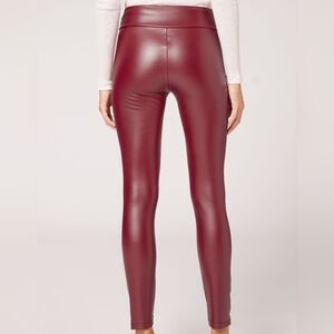 SPANX Burgundy Wine Maroon Faux Leather Leggings MED.